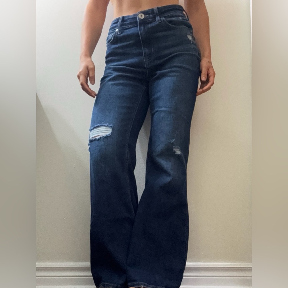 Edge Dark Blue Distressed Flare Jeans